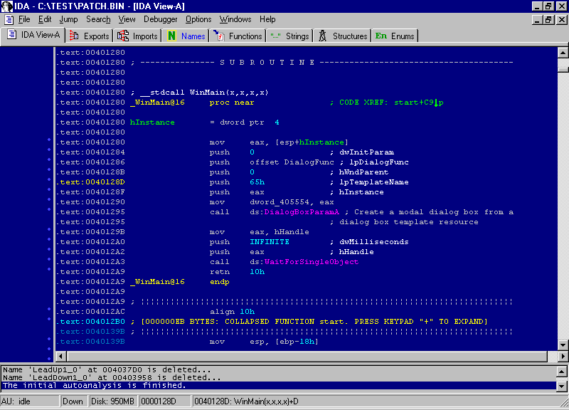 The WinMain() procedure displayed in the IDA disassembler.