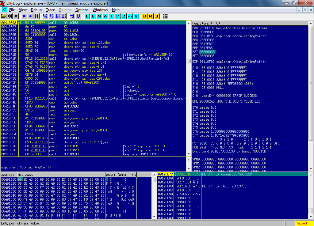 The same code in OllyDbg 2.01 debugger