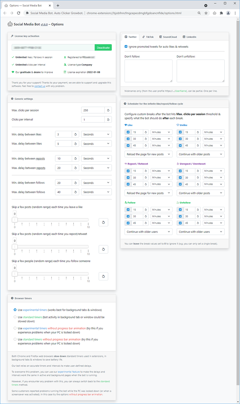 Social Media Bot options