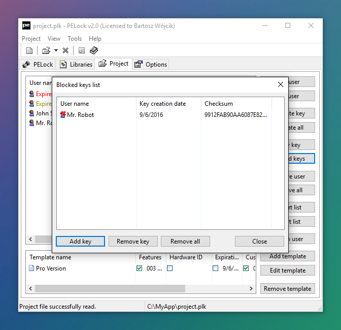 Blocked and blacklisted keys