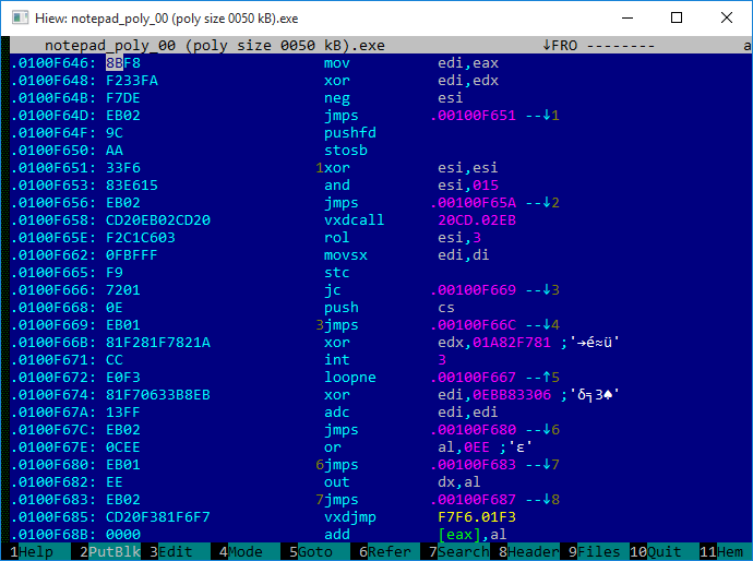 Generated Poly Polymorphic Engine decryption routine.