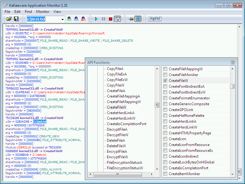 Monitor funkcji API KaKeeware Application Monitor