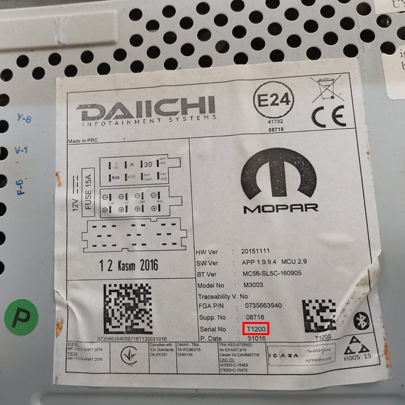 Numer seryjny dla kalkulatora kodu radiowego dla radia Fiat DAIICHI.