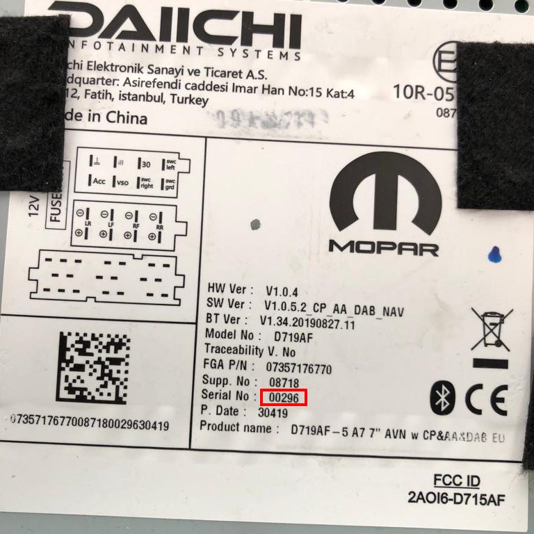 Numer seryjny dla kalkulatora kodu radiowego dla radia Fiat DAIICHI.