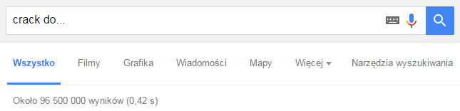 Google wyszukaj frazę Crack do...