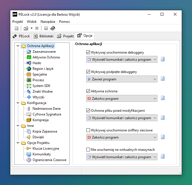PELock opcje ochrona aplikacji