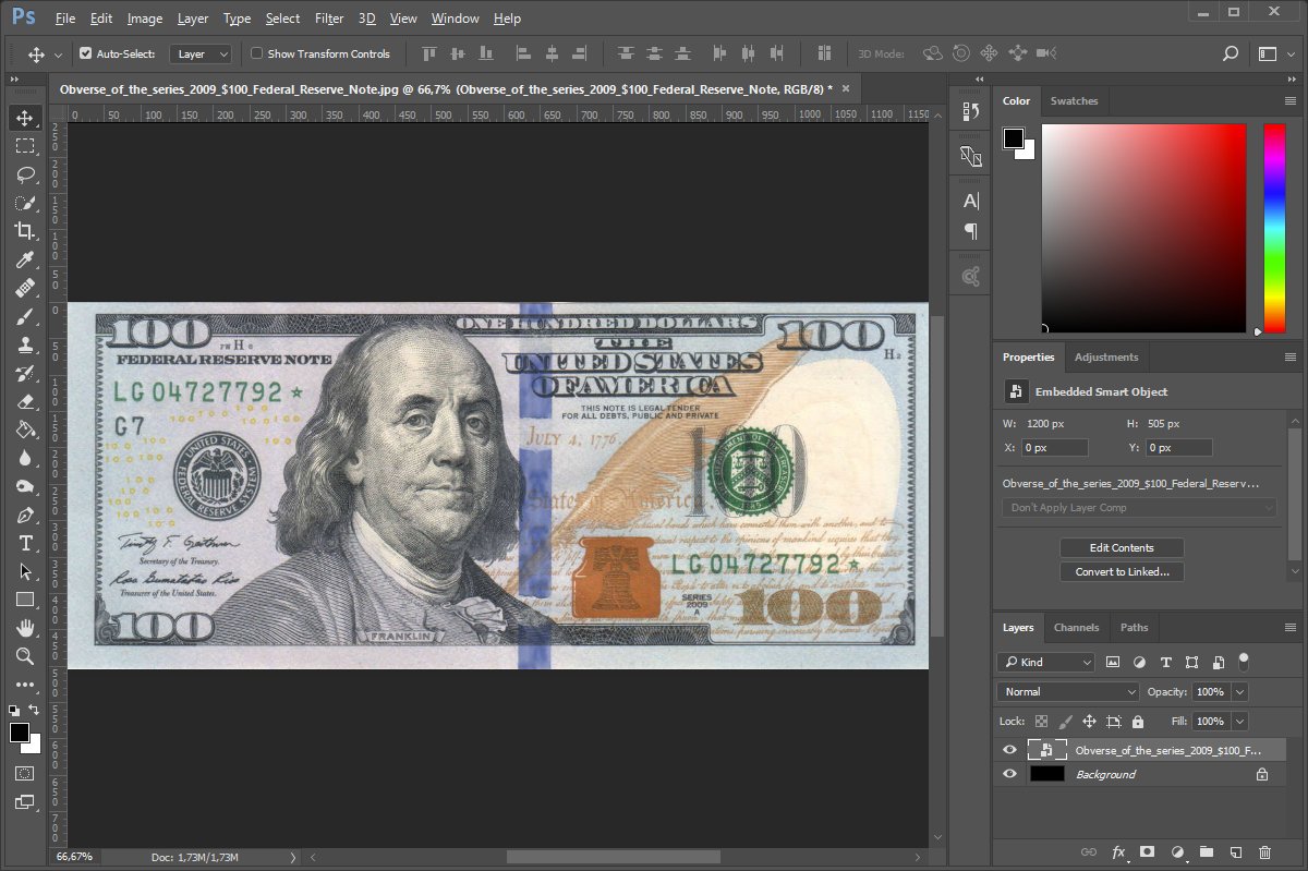 Photoshop jak otworzyć zdjęcie banknotu z zabezpieczeniem konstelacja EURion